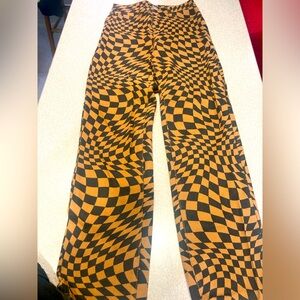 ROMWE Size 2 Psychedelic Checkered-Print Wide-Leg Jeans